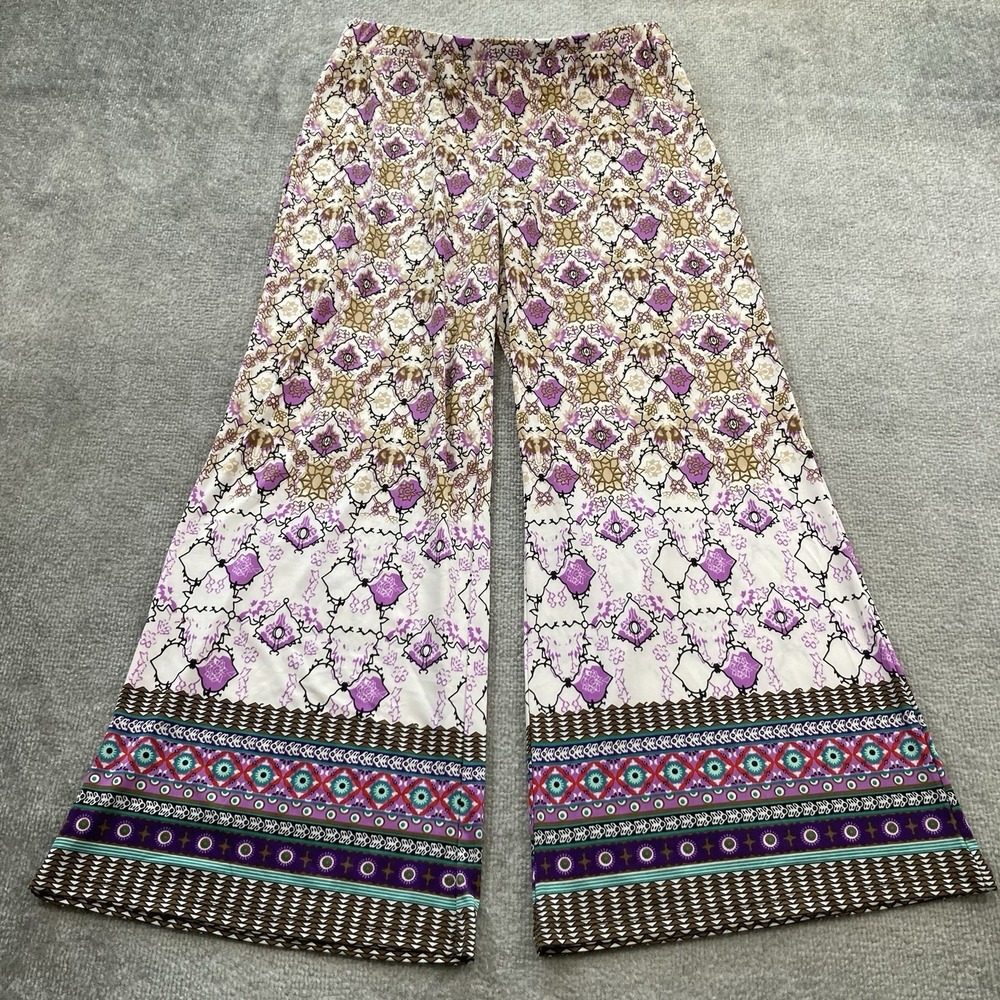 La Moda Boho Flare Pants Womens Medium Floral Wide Leg Stretch Festival Summer‎